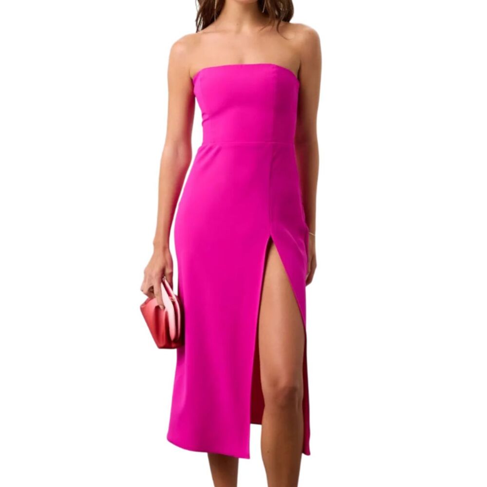 Amanda Uprichard Mandy Pink Strapless Slit Midi Dress Large L Revolve Gala